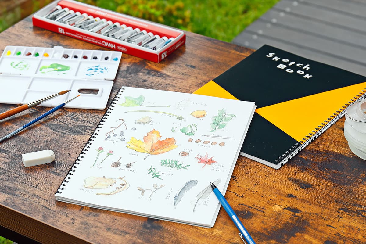 レビュー企画】『図案スケッチブック』に水彩絵具や色鉛筆などで描いて 
