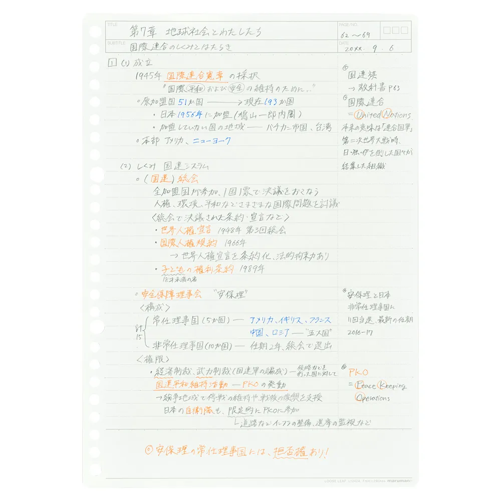 書きやすいルーズリーフ　復習がはかどるリーフセット　6mm横罫・復習罫　＜B5＞