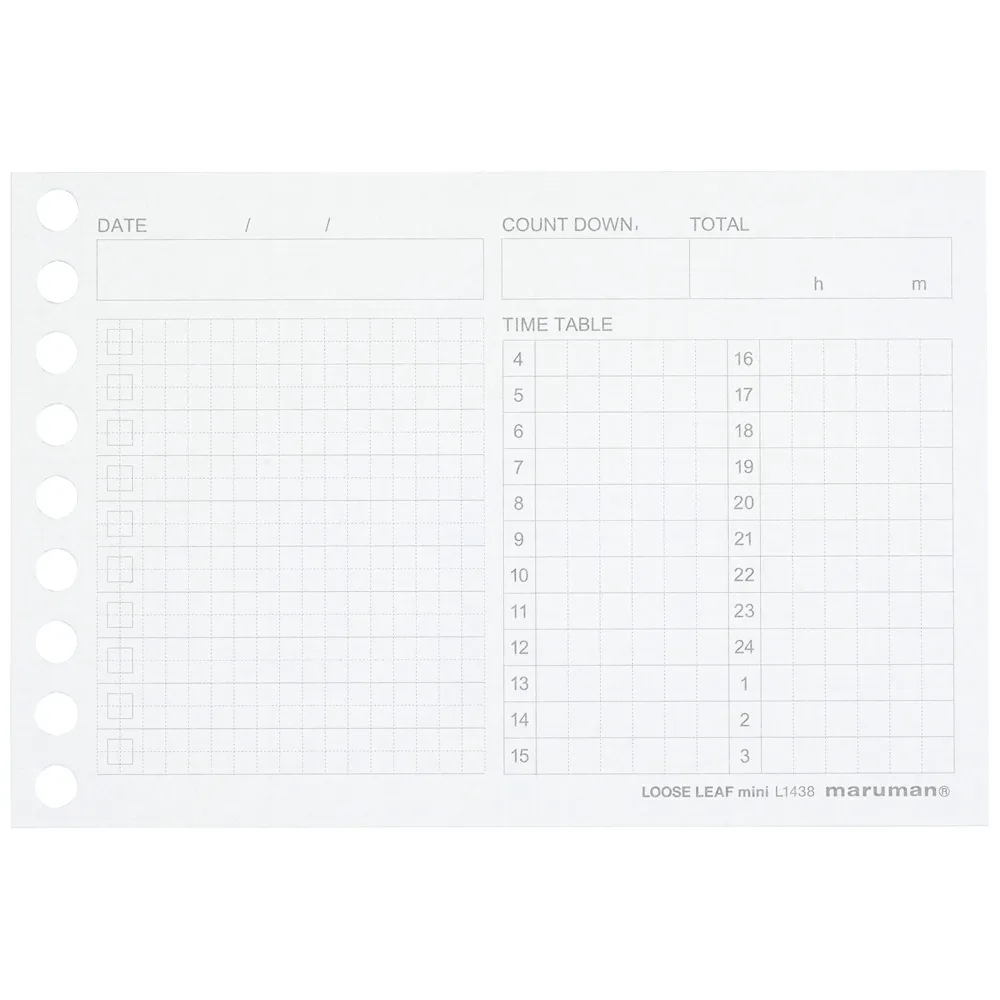 書きやすいルーズリーフミニ　タイムプランニング　