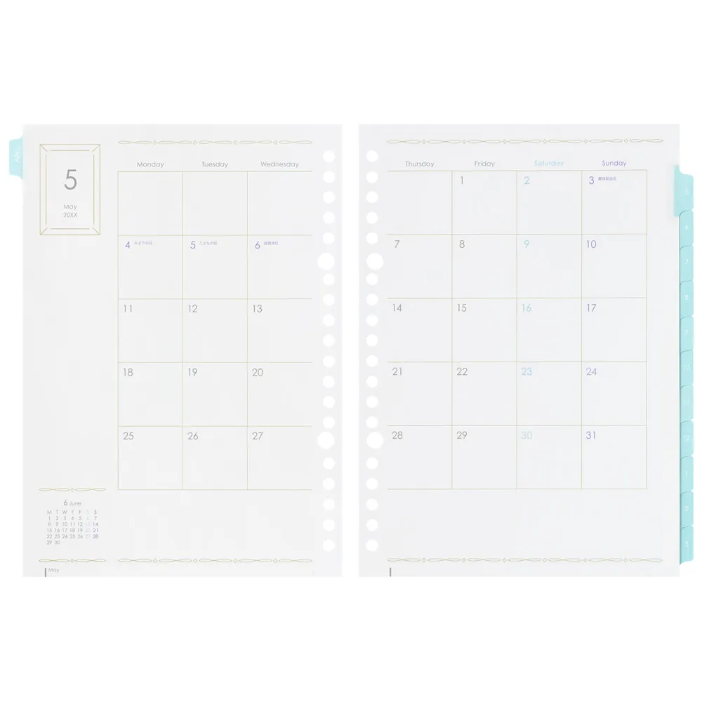 2026年4月始まり　ルーズリーフダイアリー 　パウダーカラー　月間　＜A5＞